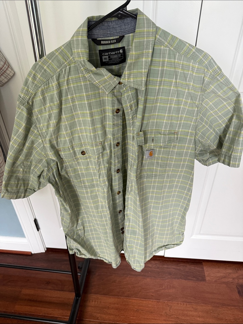 Carhartt Light Green Plaid Short Sleeve Rugged Flex Button-Down Shirt